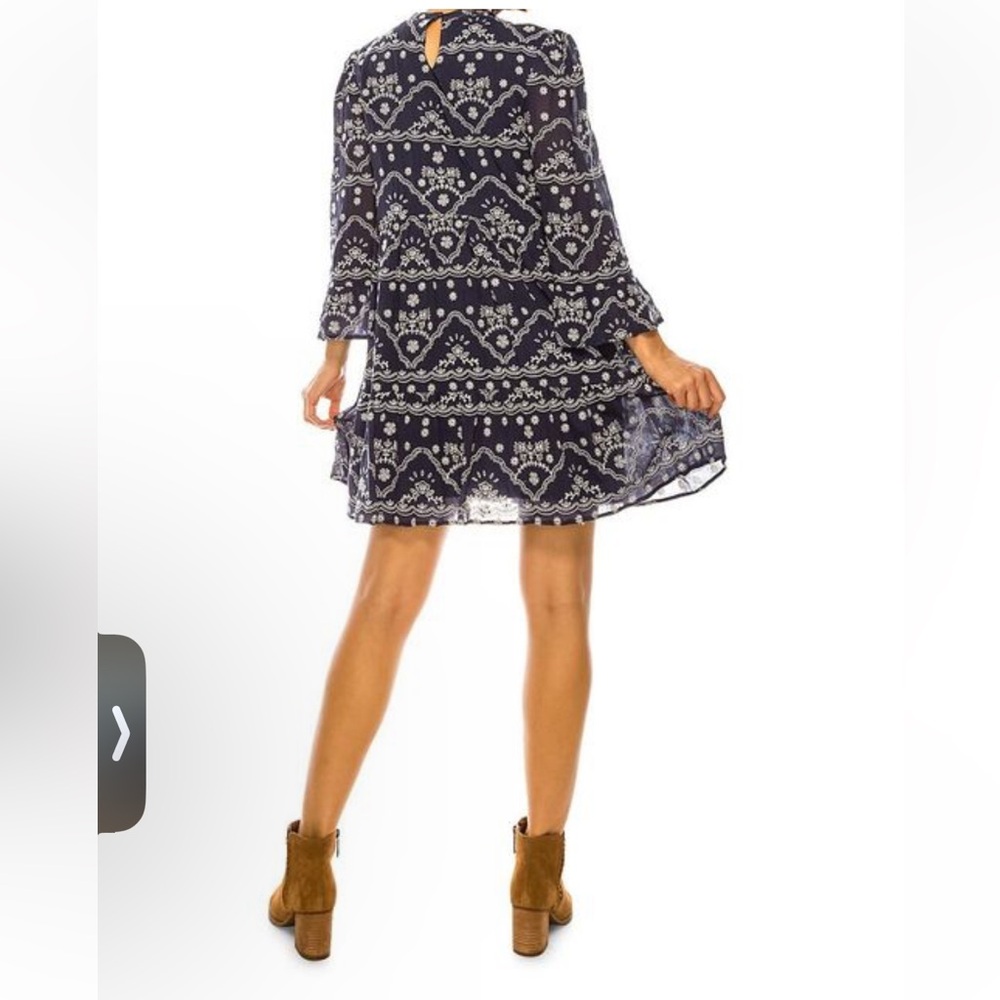 Navy Printed Ruffle Hem Mini Dress - Picture 3 of 13